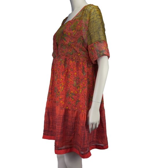 MARC JACOBS Silk Floral Designer Vibrant Red Yellow Summer Short sleeves Dress M - Picture 2 of 8